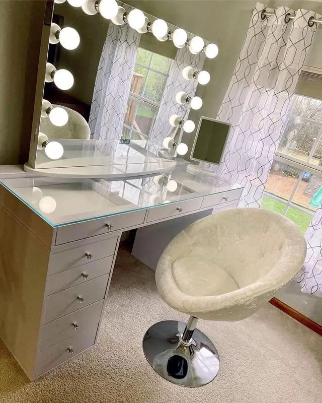 Alt view image 3 of 3 - Impressions Vanity Antoinette Round Tufted Vanity Chair with 360 Degree Swivel, Modern Makeup Seat with Stainless Steel Flat Base and Adjustable Height