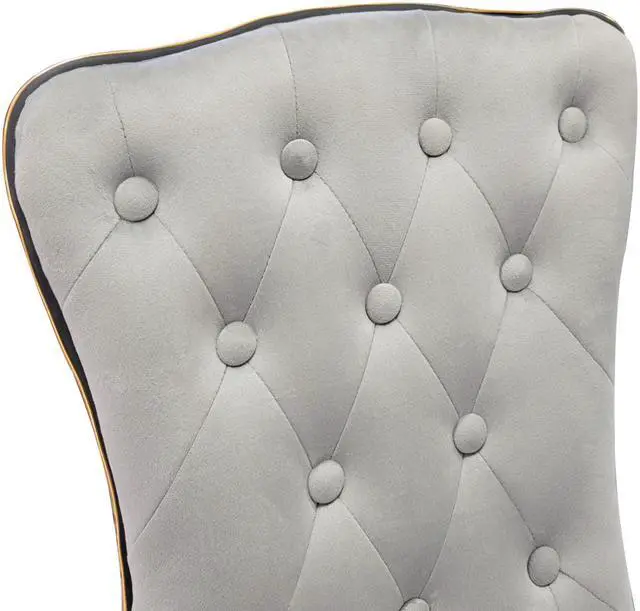Alt view image 4 of 4 - Impressions Vanity Elise Tufted Vanity Chair with Velvet Armless Cushion Seat, 360 Degrees Wheel Swivel Chair with Adjustable Height (Cool Gray)