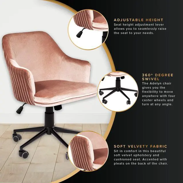 Alt view image 5 of 6 - Impressions Vanity Adelyn Armchair with 360 Degrees Swivel, Movable Desk Seat with Adjustable Height and Wheelbase