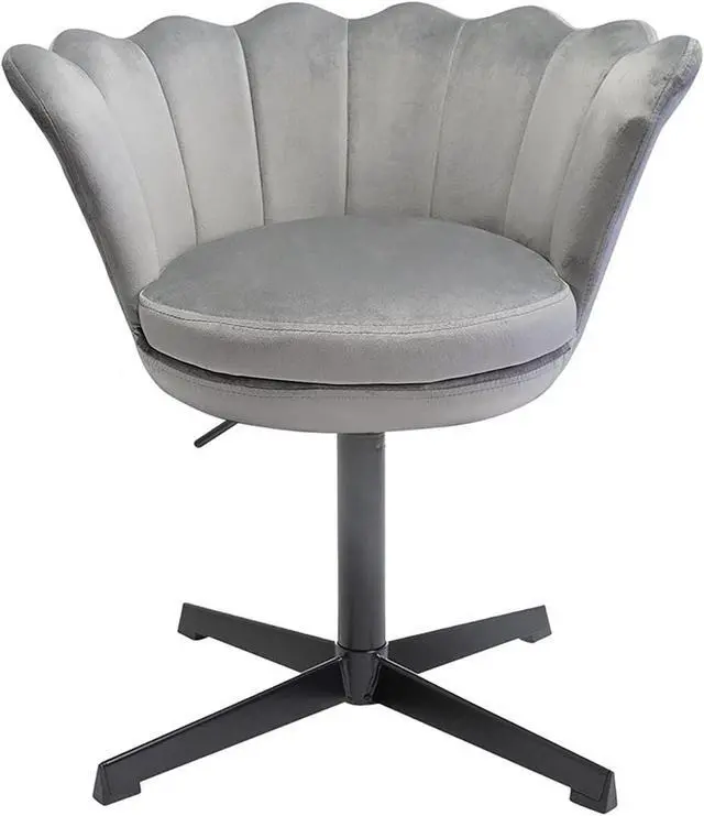 Main image of Impressions Vanity Chair with Seashell Design Backrest, Melissa 360 degree Swivel Cute Desk Chair, Adjustable Height Cushioned Seat Makeup Chair for Bedroom, Living Room (Grey Velvet)