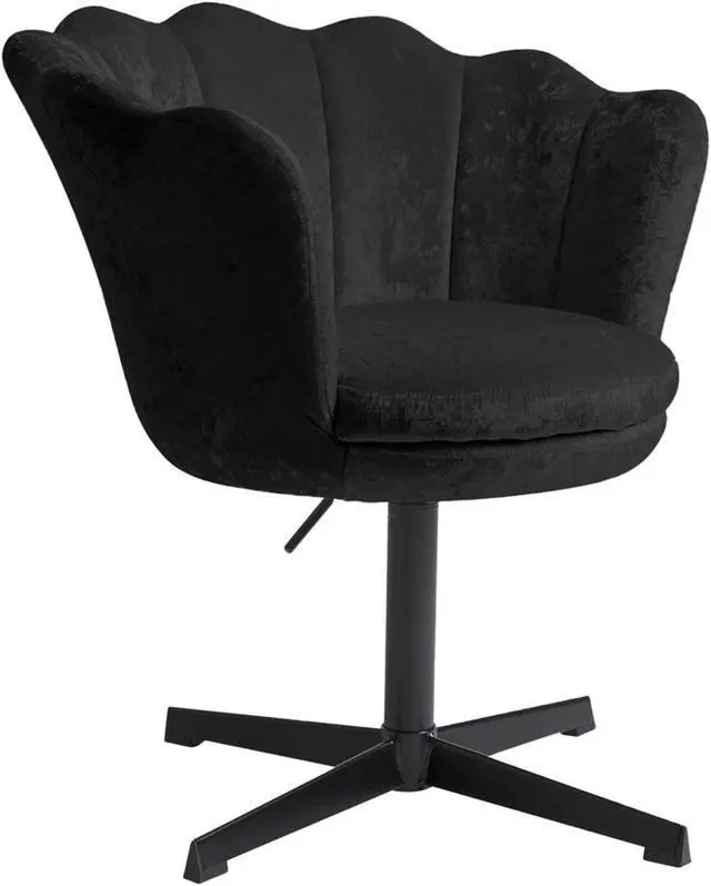 Main image of Impressions Vanity Chair with Seashell Design Backrest, Melissa 360 degree Swivel Cute Desk Chair, Adjustable Height Cushioned Seat Makeup Chair for Bedroom, Living Room ( Black Velvet)
