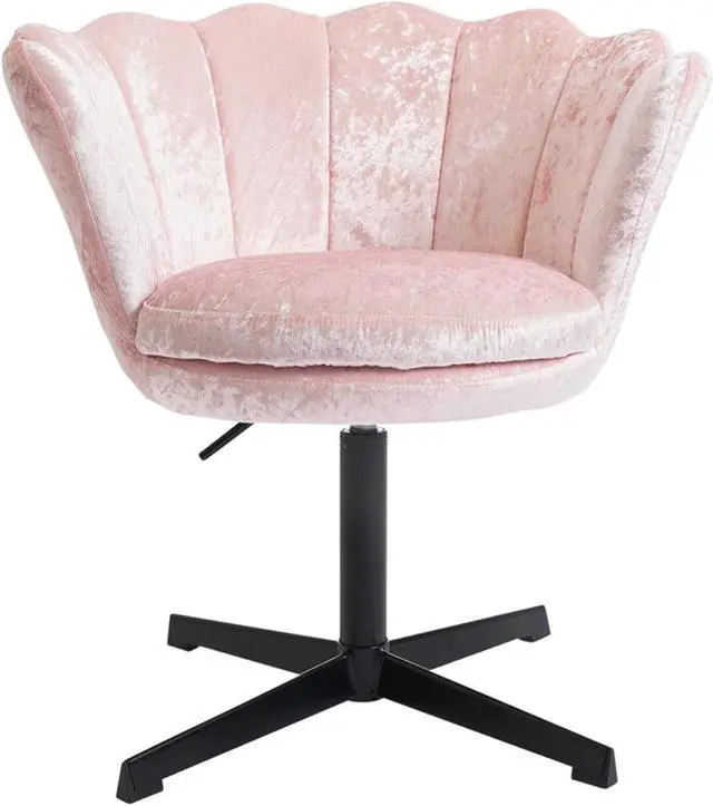 Alt view image 2 of 2 - Impressions Vanity Chair with Seashell Design Backrest, Melissa 360 degree Swivel Cute Desk Chair, Adjustable Height Cushioned Seat Makeup Chair for Bedroom, Living Room (Pink Crushed Velvet)