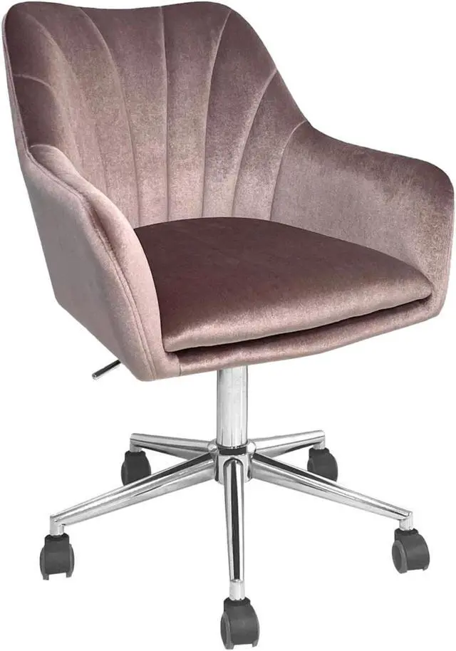 Alt view image 2 of 3 - Impressions Vanity Channel Tufted Chair with Elegant Curves, Sadie 360 degree Swivel Makeup Vanity chair, Adjustable Height Velvet Desk Chair with Rolls on Caster Wheels (Pink Velvet)