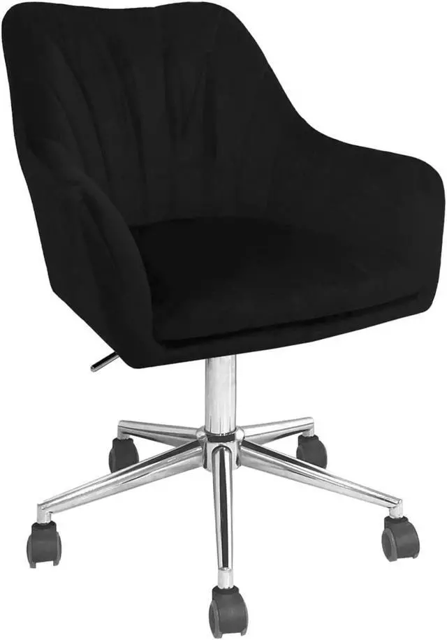 Alt view image 2 of 2 - Impressions Vanity Channel Tufted Chair with Elegant Curves, Sadie 360 degree Swivel Makeup Vanity chair, Adjustable Height Velvet Desk Chair with Rolls on Caster Wheels (Black Velvet)