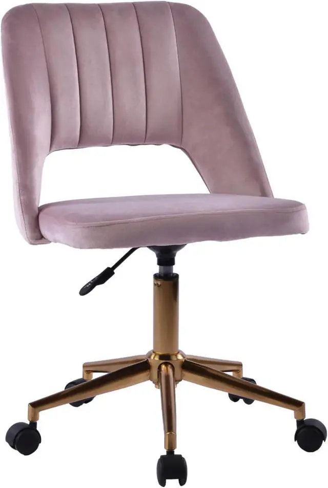 Alt view image 3 of 5 - Impressions Vanity Maya Swivel Vanity Chair with 360 Degree Rotation, Modern Makeup Desk Seat with Adjustable Height and Wheels Base for Office (Pink)
