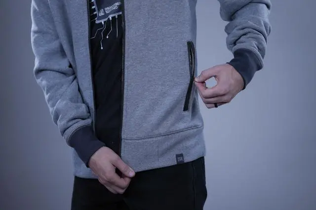 Alt view image 4 of 4 - The Premier Robeytech Logo on a New Era French Terry Baseball Full-Zip jacket in Light Graphite Twist. The perfect combination for our first jacket.