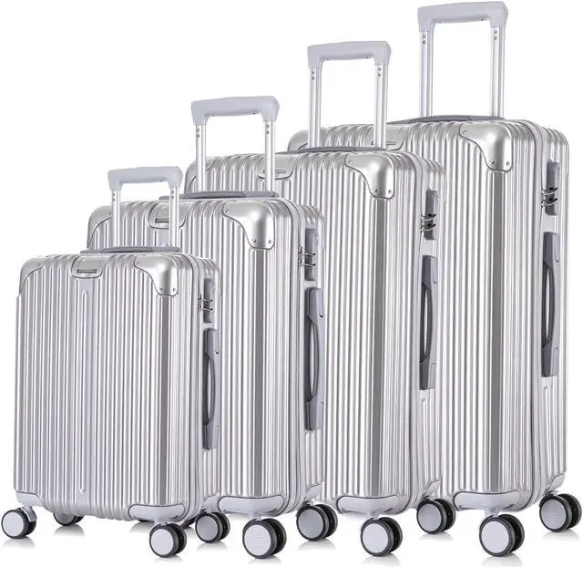 Main image of 4 Piece Luggage Set with Spinner Wheels ABS hardshell Luggage Carry on Suitcase, Lightweight 16" 20" 24" 28" (Sliver)