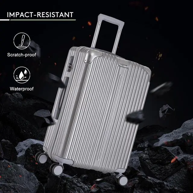 Alt view image 5 of 7 - 4 Piece Luggage Set with Spinner Wheels ABS hardshell Luggage Carry on Suitcase, Lightweight 16" 20" 24" 28" (Sliver)