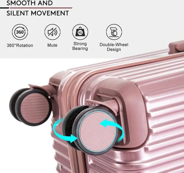 Alt view image 2 of 7 - 4 Piece Luggage Set with Spinner Wheels ABS hardshell Luggage Carry on Suitcase, Lightweight 16" 20" 24" 28" (Rose Gold)