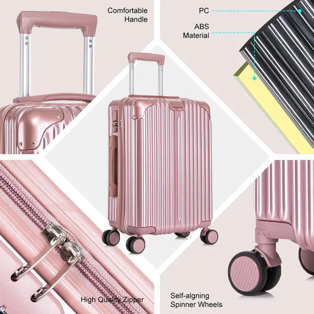 Alt view image 6 of 7 - 4 Piece Luggage Set with Spinner Wheels ABS hardshell Luggage Carry on Suitcase, Lightweight 16" 20" 24" 28" (Rose Gold)