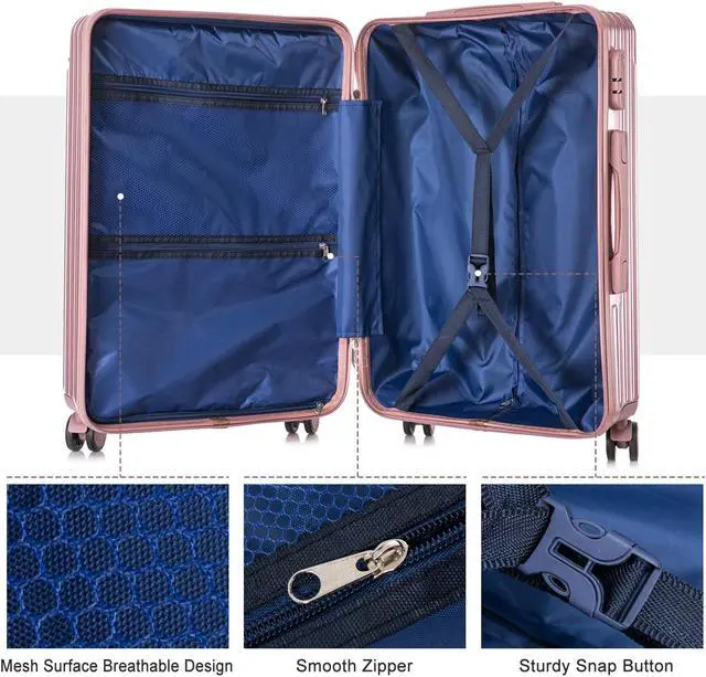 Alt view image 4 of 7 - 4 Piece Luggage Set with Spinner Wheels ABS hardshell Luggage Carry on Suitcase, Lightweight 16" 20" 24" 28" (Rose Gold)