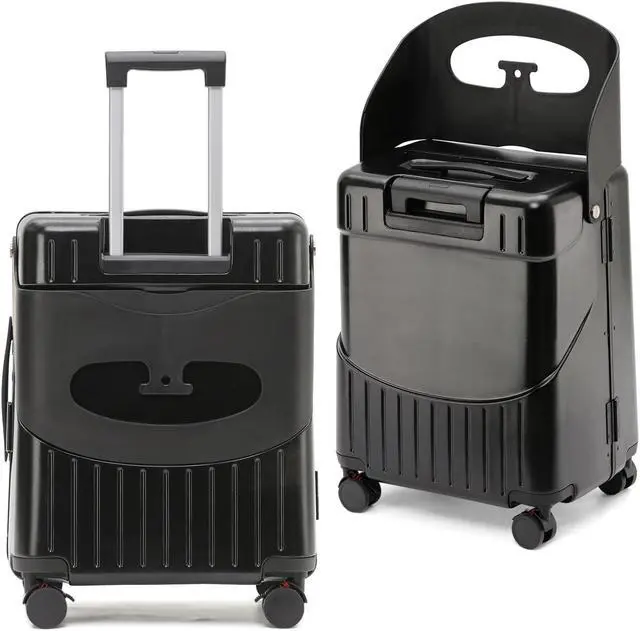 Alt view image 2 of 7 - Apelila Hardside 22- Inch Luggage with Child Seat, Lockable 4- Spinner Wheels with TSA Approved Lock Travel Suitcase with Seat for Kids in 2-15 Years Black