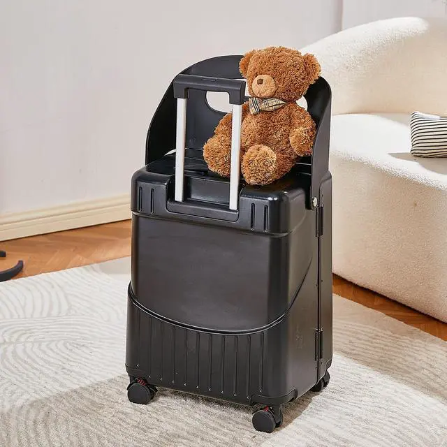 Alt view image 3 of 7 - Apelila Hardside 22- Inch Luggage with Child Seat, Lockable 4- Spinner Wheels with TSA Approved Lock Travel Suitcase with Seat for Kids in 2-15 Years Black