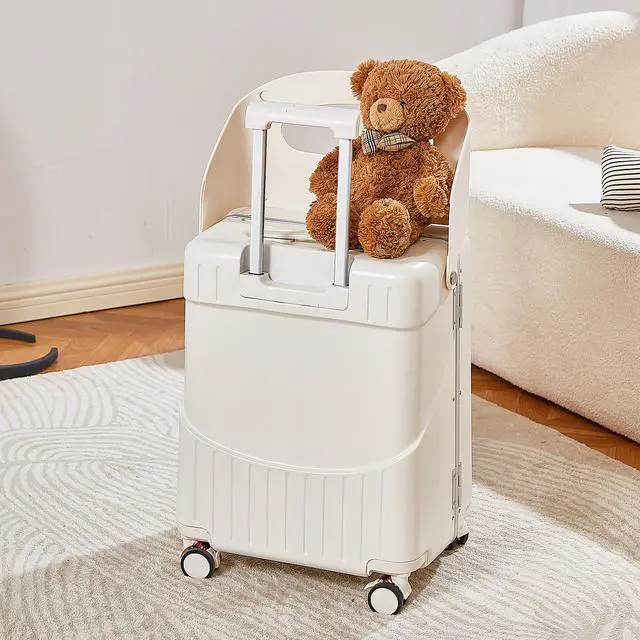 Alt view image 2 of 7 - Apelila Hardside 22- Inch Luggage with Child Seat, Lockable 4- Spinner Wheels with TSA Approved Lock Travel Suitcase with Seat for Kids in 2-15 Years White