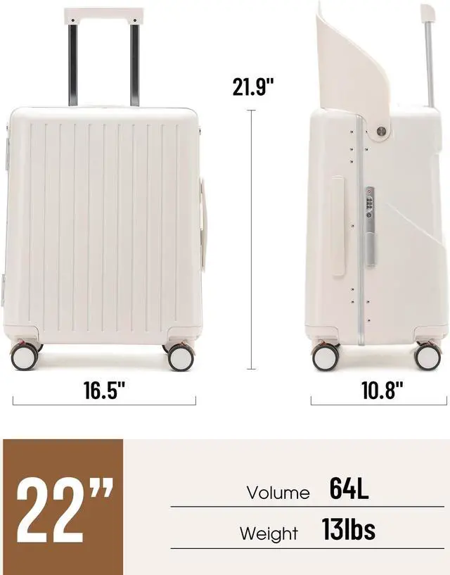 Alt view image 7 of 7 - Apelila Hardside 22- Inch Luggage with Child Seat, Lockable 4- Spinner Wheels with TSA Approved Lock Travel Suitcase with Seat for Kids in 2-15 Years White