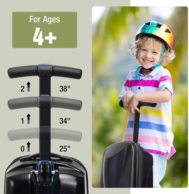 Alt view image 3 of 7 - Scooter Hardshell Ride On Luggage for Kids and Adults,Multifunctional 2-in-1 Lightweight Carry On Foldable Suitcase