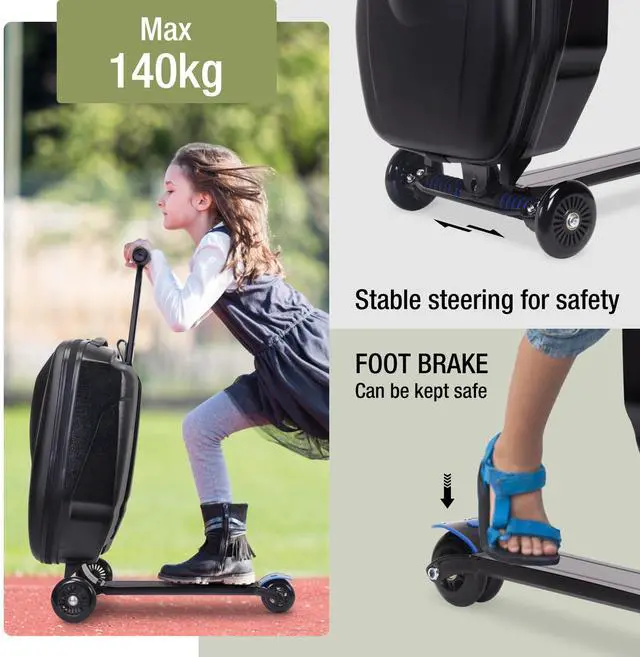 Alt view image 4 of 7 - Scooter Hardshell Ride On Luggage for Kids and Adults,Multifunctional 2-in-1 Lightweight Carry On Foldable Suitcase
