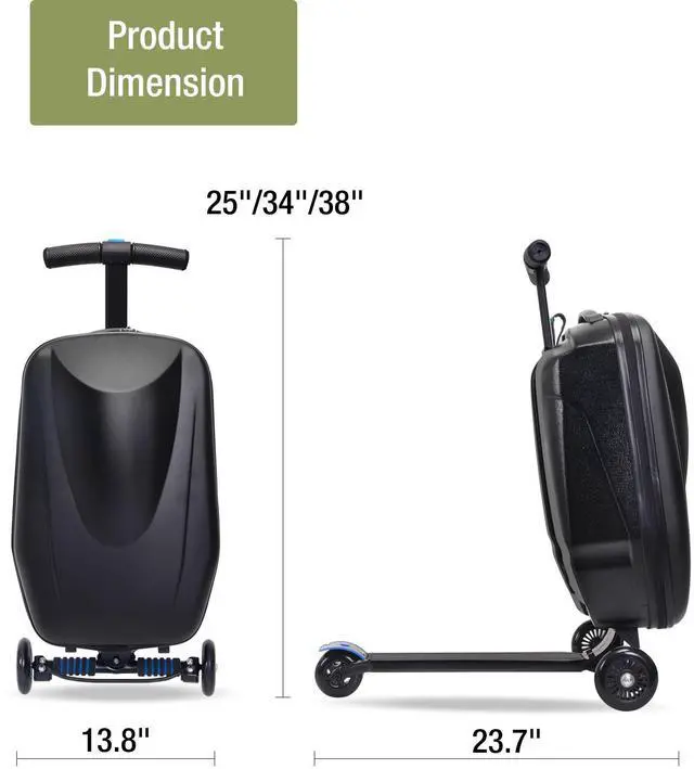 Alt view image 7 of 7 - Scooter Hardshell Ride On Luggage for Kids and Adults,Multifunctional 2-in-1 Lightweight Carry On Foldable Suitcase