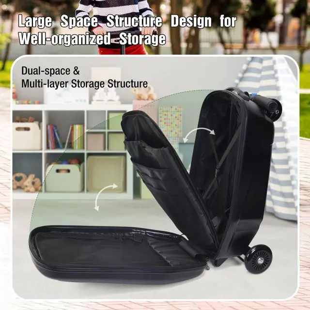 Alt view image 2 of 7 - Scooter Hardshell Ride On Luggage for Kids and Adults,Multifunctional 2-in-1 Lightweight Carry On Foldable Suitcase