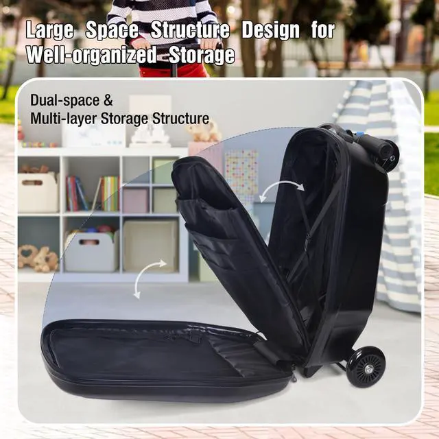 Alt view image 2 of 7 - Scooter Luggage for Kids,Foldable Carry on Kids Suitcase,Lightweight Ride On Scooter Suitcase