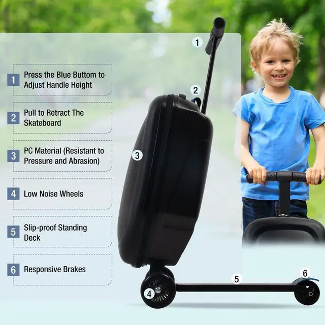 Alt view image 5 of 7 - Scooter Luggage for Kids,Foldable Carry on Kids Suitcase,Lightweight Ride On Scooter Suitcase