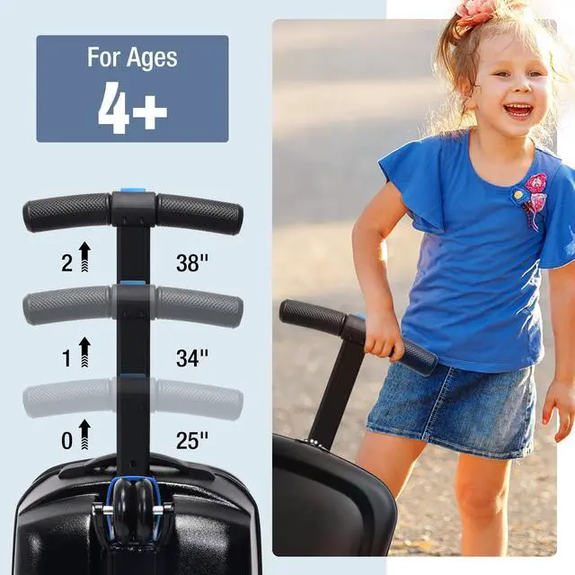Alt view image 3 of 7 - Scooter Luggage for Kids,Foldable Carry on Kids Suitcase,Lightweight Ride On Scooter Suitcase