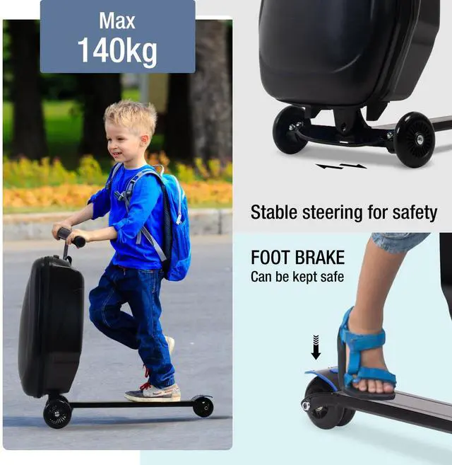 Alt view image 4 of 7 - Scooter Luggage for Kids,Foldable Carry on Kids Suitcase,Lightweight Ride On Scooter Suitcase