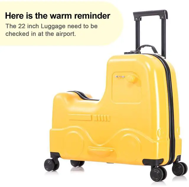 Alt view image 4 of 7 - Apelila 22 inch Ride on Suitcase for Kids Travel Trolley Luggage with Spinner Wheels for Child with Combination Lock/Safety Belt/Telescoping Handle