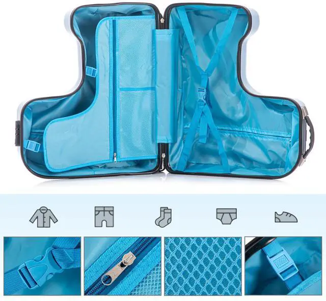 Alt view image 4 of 7 - Apelila 22 inch Ride on Suitcase for Kids Travel Trolley Luggage with Spinner Wheels for Child with Combination Lock/Safety Belt/Telescoping Handle Blue