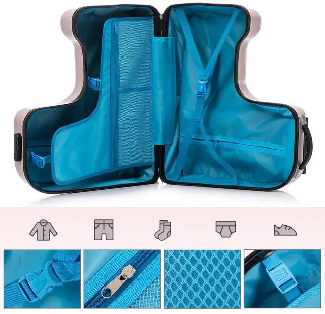 Alt view image 4 of 7 - Apelila 22 inch Ride on Suitcase for Kids Travel Trolley Luggage with Spinner Wheels for Child with Combination Lock/Safety Belt/Telescoping Handle Pink