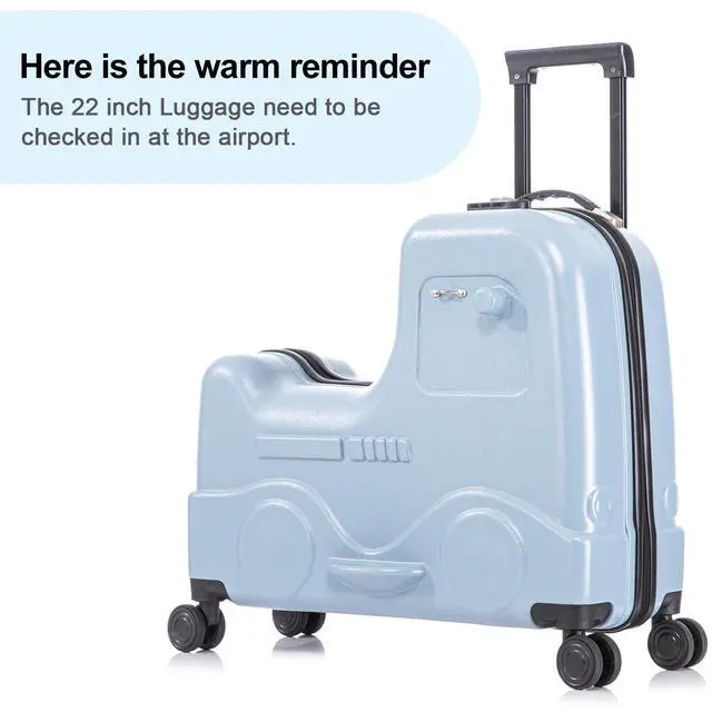 Alt view image 7 of 7 - Apelila 22 inch Ride on Suitcase for Kids Travel Trolley Luggage with Spinner Wheels for Child with Combination Lock/Safety Belt/Telescoping Handle Blue