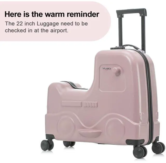 Alt view image 7 of 7 - Apelila 22 inch Ride on Suitcase for Kids Travel Trolley Luggage with Spinner Wheels for Child with Combination Lock/Safety Belt/Telescoping Handle Pink