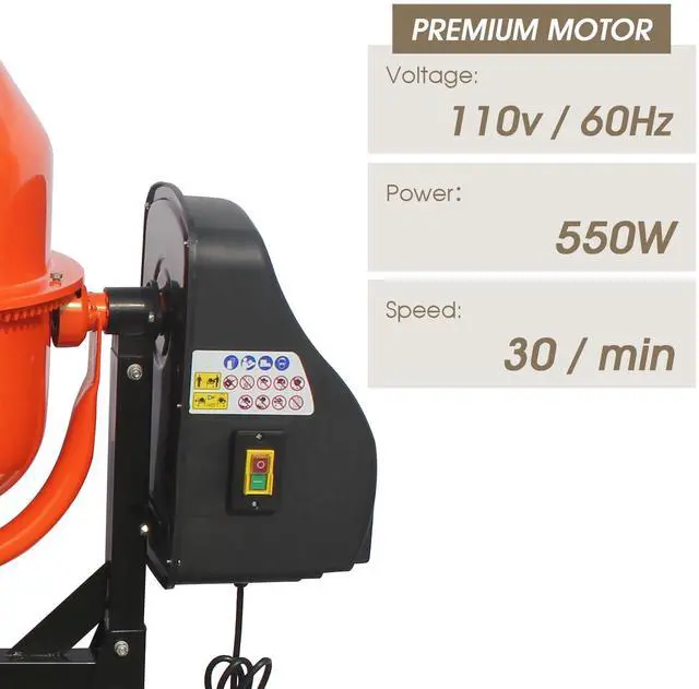 Alt view image 4 of 7 - Oarlike 5.0 Cubic Ft Concrete Mixer, 4/5HP 600W Electric Cement Mixer Machine for Stucco with Wheel and Stand,Cement Mixing Tools for Mortar, Stucco and Fodder