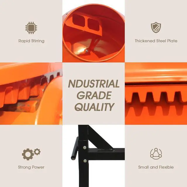 Alt view image 3 of 7 - Oarlike 5.0 Cubic Ft Concrete Mixer, 4/5HP 600W Electric Cement Mixer Machine for Stucco with Wheel and Stand,Cement Mixing Tools for Mortar, Stucco and Fodder