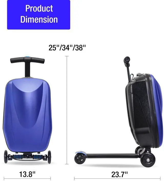Alt view image 4 of 7 - Fridtrip Scooter Luggage for Kids,Foldable Carry on Kids Suitcase,Lightweight Ride On Scooter Suitcase Blue