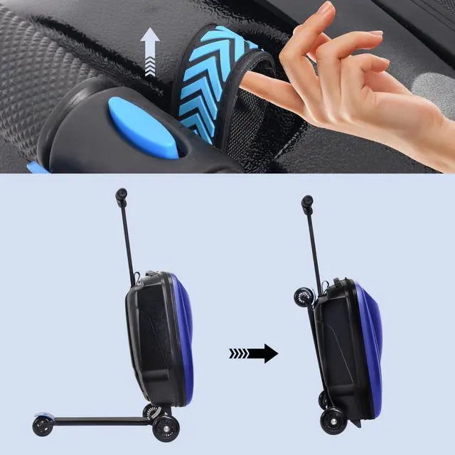 Alt view image 5 of 7 - Fridtrip Scooter Luggage for Kids,Foldable Carry on Kids Suitcase,Lightweight Ride On Scooter Suitcase Blue