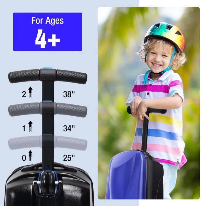 Alt view image 2 of 7 - Fridtrip Scooter Luggage for Kids,Foldable Carry on Kids Suitcase,Lightweight Ride On Scooter Suitcase Blue