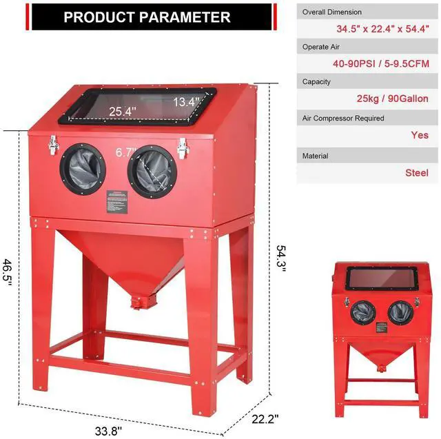 Alt view image 3 of 7 - 90 Gallon Sandblasting Cabinet with 1.8 Gallon Dust Collector  Heavy Duty Blast Cabinet with LED Lights, Blasting Gun & 4 Nozzles, Floor Stand for Paint & Rust Removal, Industrial Sand Blaster