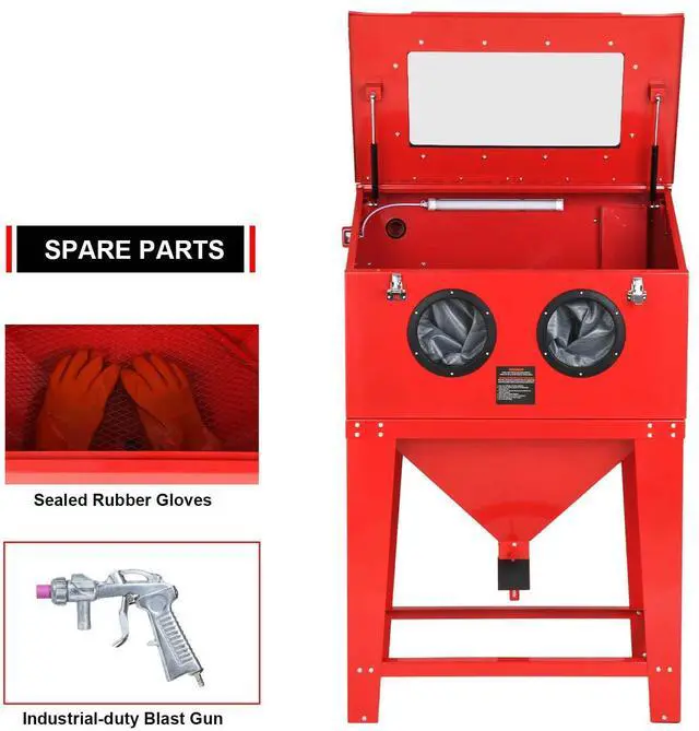 Alt view image 4 of 7 - 90 Gallon Sandblasting Cabinet with 1.8 Gallon Dust Collector  Heavy Duty Blast Cabinet with LED Lights, Blasting Gun & 4 Nozzles, Floor Stand for Paint & Rust Removal, Industrial Sand Blaster