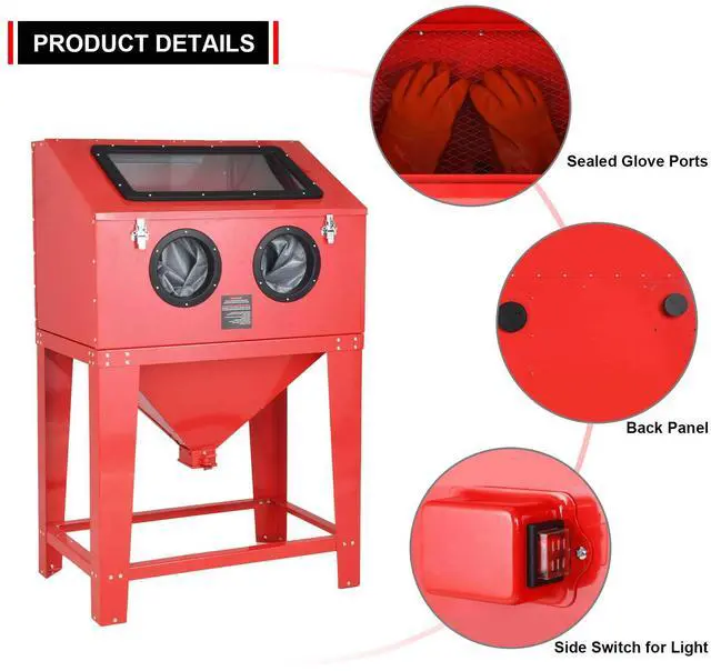 Alt view image 7 of 7 - 90 Gallon Sandblasting Cabinet with 1.8 Gallon Dust Collector  Heavy Duty Blast Cabinet with LED Lights, Blasting Gun & 4 Nozzles, Floor Stand for Paint & Rust Removal, Industrial Sand Blaster
