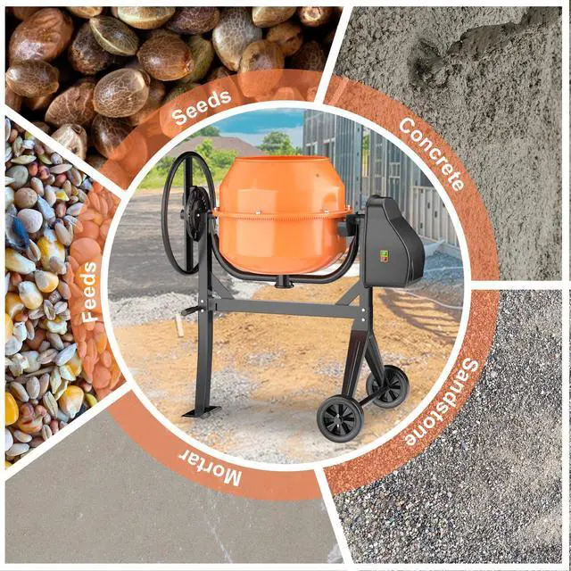 Alt view image 2 of 7 - 4.2 Cu Ft Electric Cement Mixer 2800 RPM, 550W Heavy Duty Portable Concrete Mixer Machine, Wheelbarrow Cement Mixing Tools for Stucco, Mortar, Seeds, Feed, Construction, Home DIY, Garden & Patio Proje