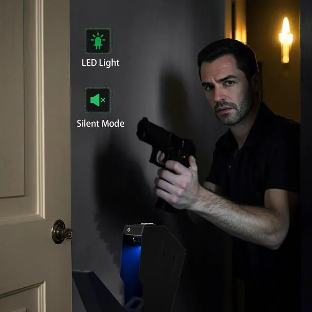 Alt view image 7 of 7 - Biometric Pistol Safe LED Light,Quick Access Security Safe with Fingerprint 4-button Backlit Keypad,Auto Open Hidden Hand GunSafe for Bedside Home Nightstand Vehicle Desk (1 GUN)