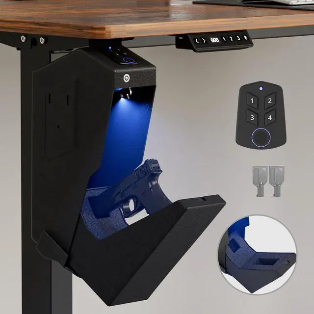 Alt view image 2 of 7 - Biometric Pistol Safe LED Light,Quick Access Security Safe with Fingerprint 4-button Backlit Keypad,Auto Open Hidden Hand GunSafe for Bedside Home Nightstand Vehicle Desk (1 GUN)