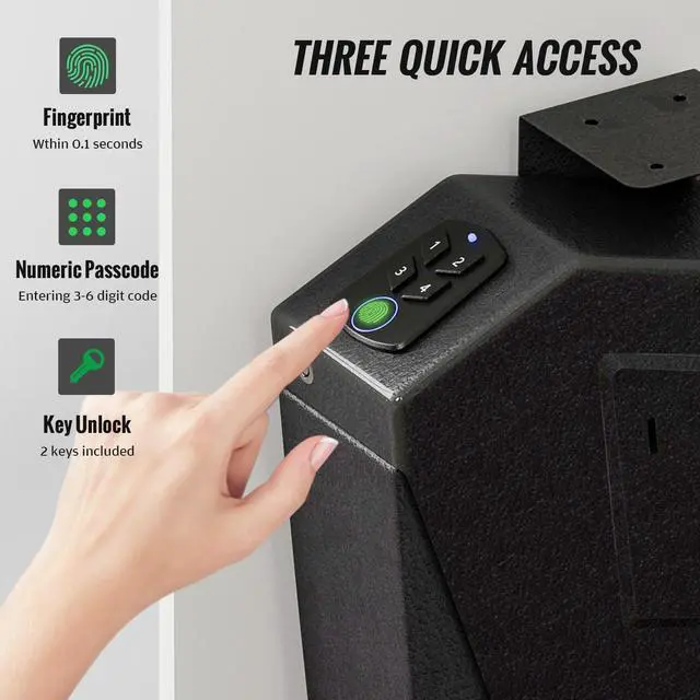 Alt view image 3 of 7 - Biometric Pistol Safe LED Light,Quick Access Security Safe with Fingerprint 4-button Backlit Keypad,Auto Open Hidden Hand GunSafe for Bedside Home Nightstand Vehicle Desk (1 GUN)