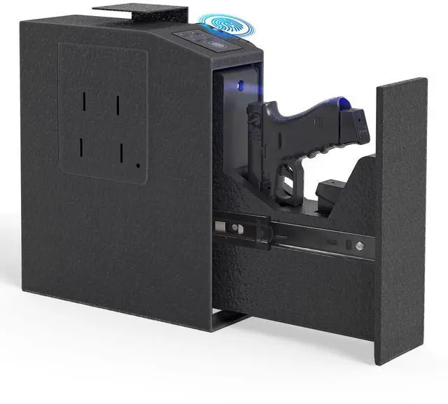 Main image of Biometric Pistol Safe LED Light,Quick Access Security Safe with Fingerprint 4-button Backlit Keypad,Auto Open Hidden Hand GunSafe for Bedside Home Nightstand Vehicle Desk (1 GUN UPGRADE) Sliding 4