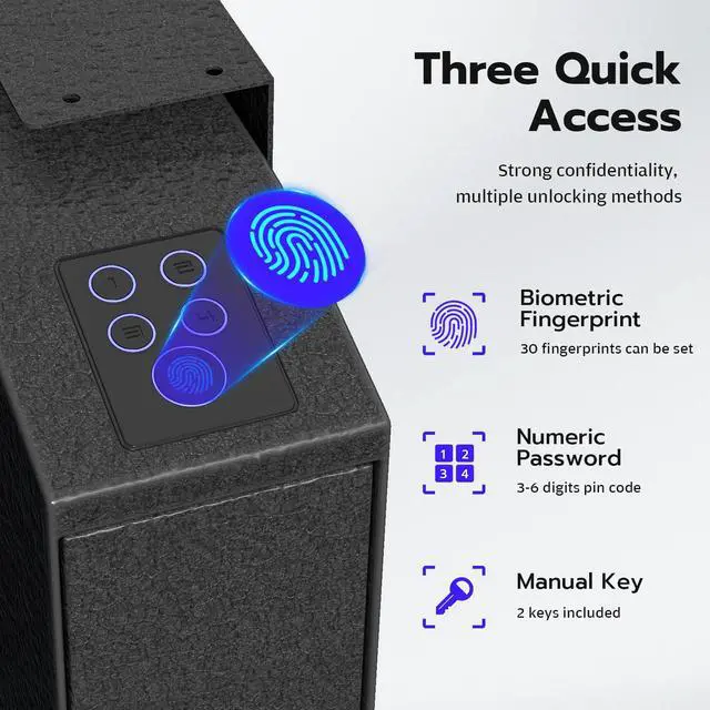Alt view image 2 of 7 - Biometric Pistol Safe LED Light,Quick Access Security Safe with Fingerprint 4-button Backlit Keypad,Auto Open Hidden Hand GunSafe for Bedside Home Nightstand Vehicle Desk (1 GUN UPGRADE) Sliding 4