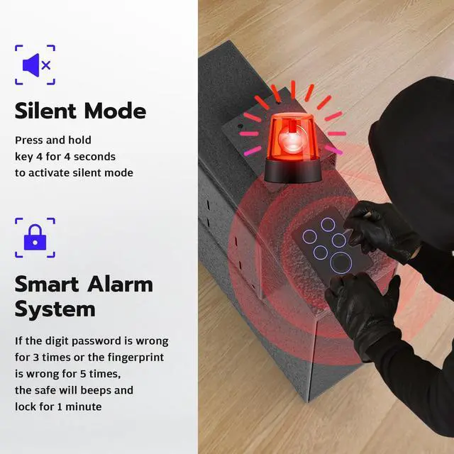 Alt view image 6 of 7 - Biometric Pistol Safe LED Light,Quick Access Security Safe with Fingerprint 4-button Backlit Keypad,Auto Open Hidden Hand GunSafe for Bedside Home Nightstand Vehicle Desk (1 GUN UPGRADE) Sliding 4