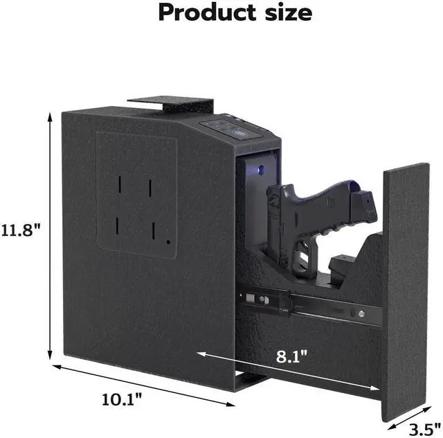 Alt view image 7 of 7 - Biometric Pistol Safe LED Light,Quick Access Security Safe with Fingerprint 4-button Backlit Keypad,Auto Open Hidden Hand GunSafe for Bedside Home Nightstand Vehicle Desk (1 GUN UPGRADE) Sliding 4