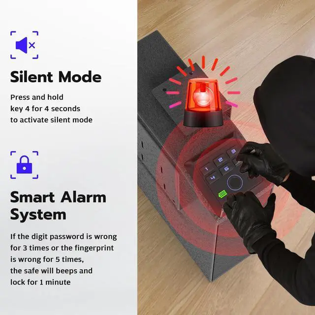 Alt view image 6 of 7 - Biometric Gun Safe for Handgun, Mounted Pistol Safe with Quick Access Sliding Door, Hand Gun Storage for Nightstand, Desk, Vehicle - with Fingerprint, PIN Code, KEY Access