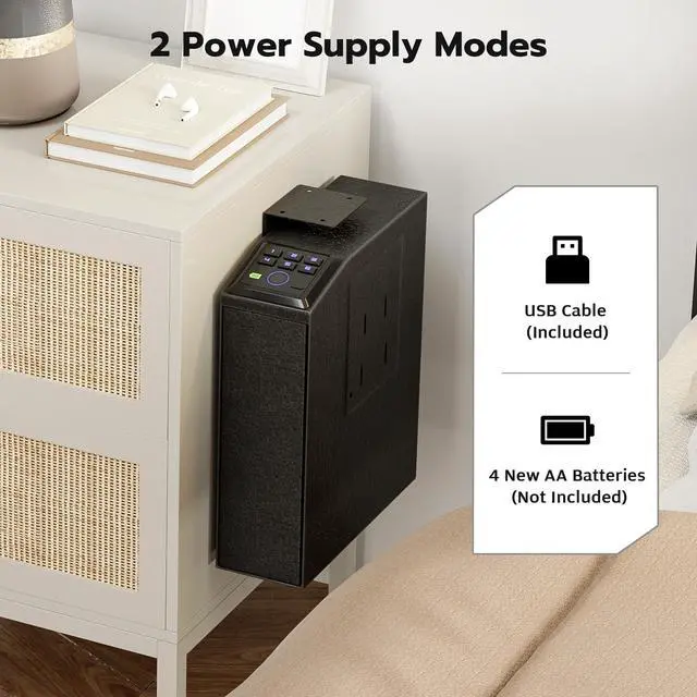 Alt view image 7 of 7 - Biometric Gun Safe for Handgun, Mounted Pistol Safe with Quick Access Sliding Door, Hand Gun Storage for Nightstand, Desk, Vehicle - with Fingerprint, PIN Code, KEY Access